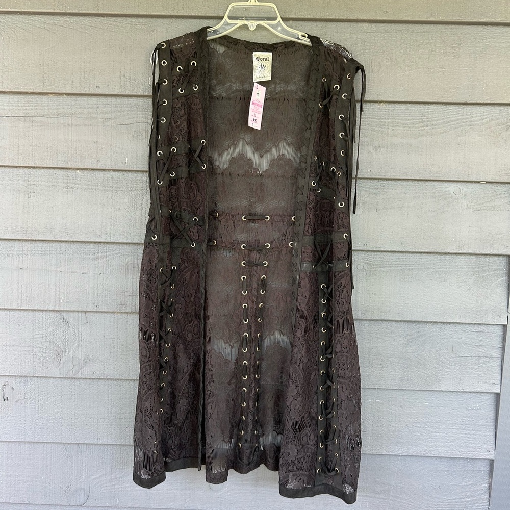 Vocal Black Lace Vest with Grommet Details size XL